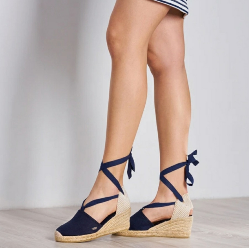 🔥 NEW In Box Navy Blue Viscata Escala Canvas Espadrille Wedges Women's 8 (38)